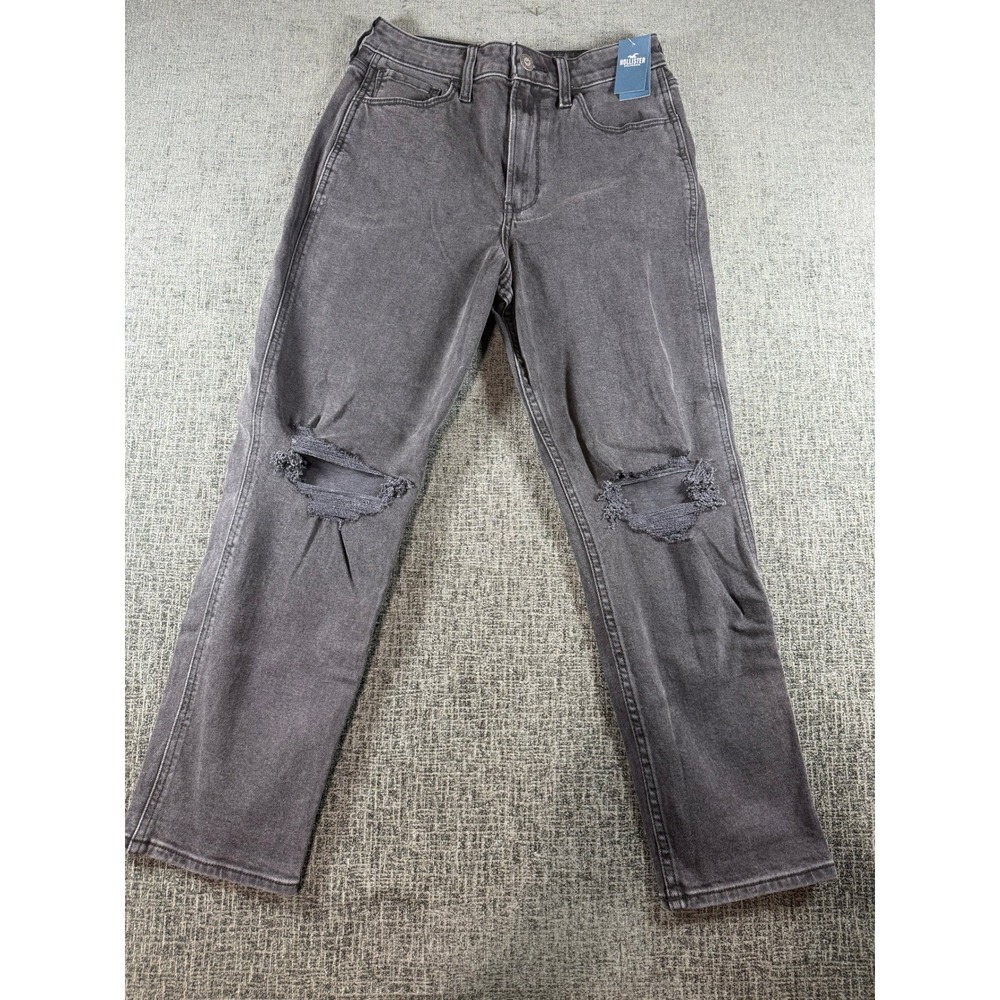 Hollister Ultra High-Rise Mom Jeans Black Distressed Vintage Stretch 4S W27S